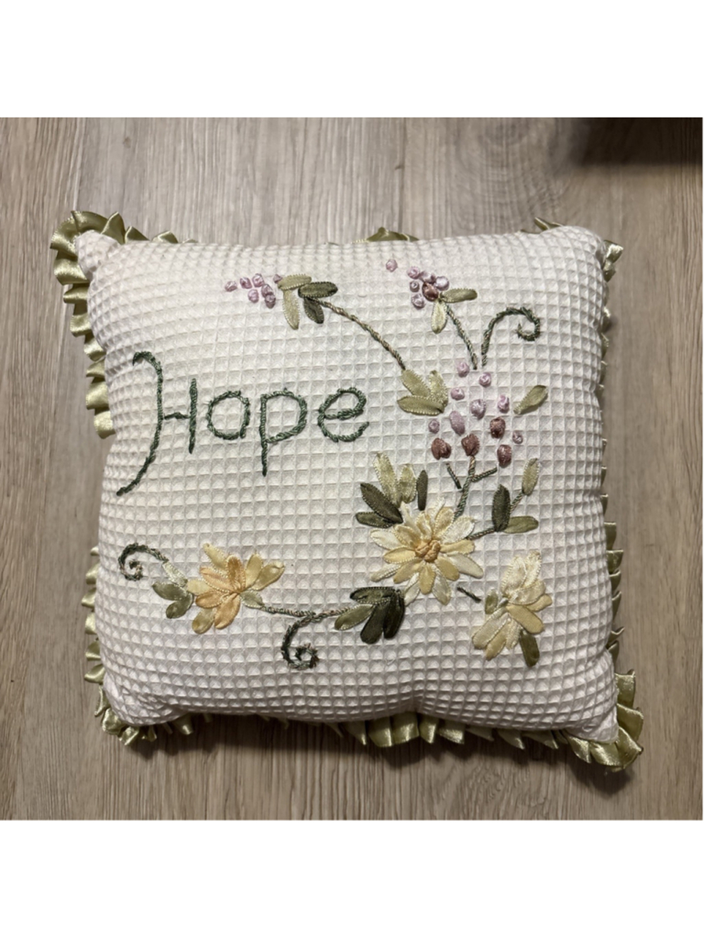 Handmade Small Pillow With “Hope” On It W/flowers Around It
